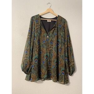 Show Me Your Mumu Women's Mini Dress Sz Medium Peacock Pattern Tunic